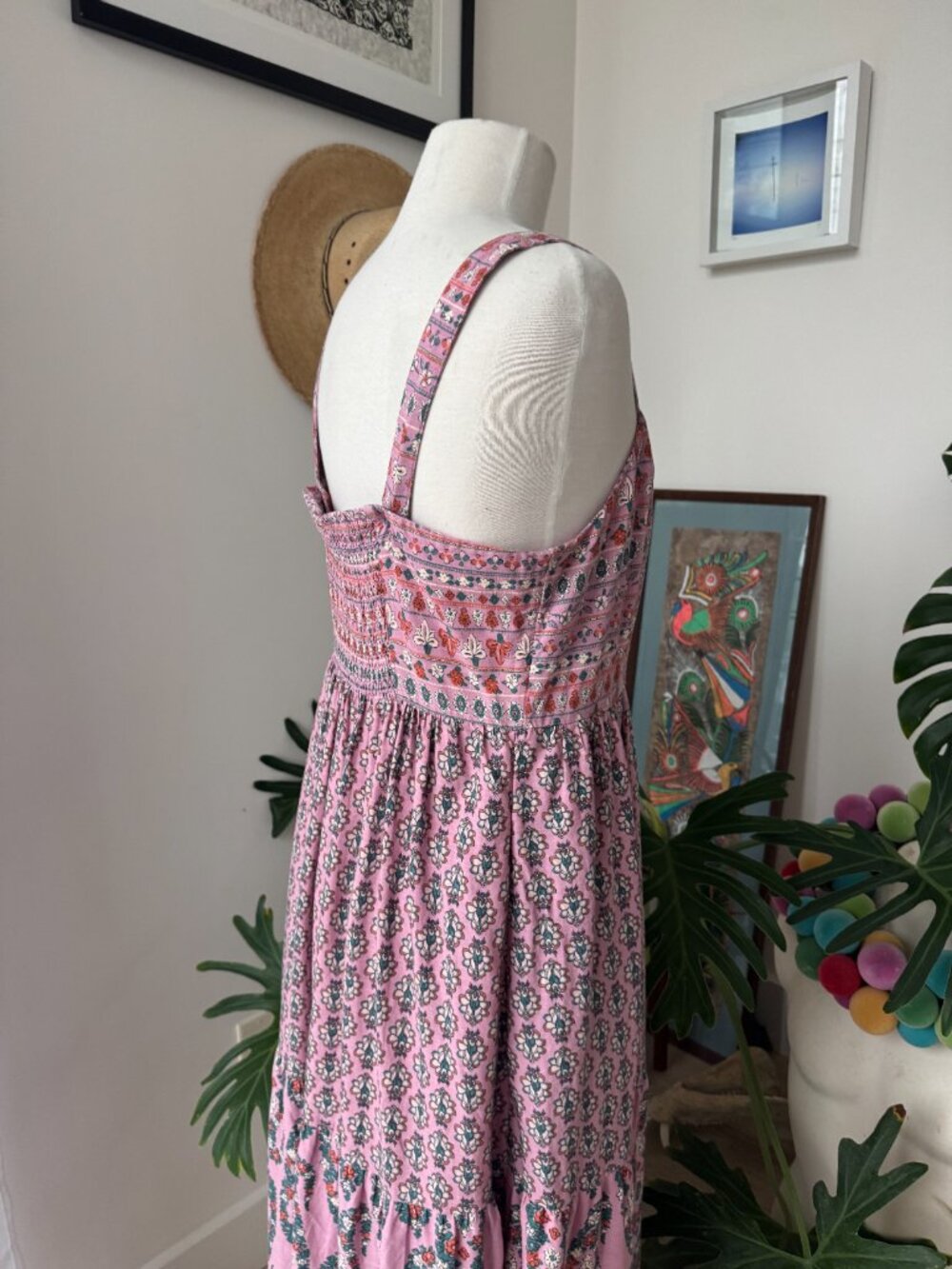 Knox Rose Paisley Floral Tiered Smocked-Back Peasant Maxi Dress M Medium - Picture 5 of 14